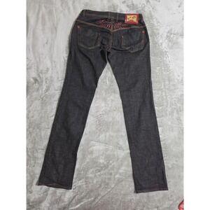 Apple Bottoms Jeans Juniors 9 Blue Low Rise Straight Rhinestone Pockets Logo